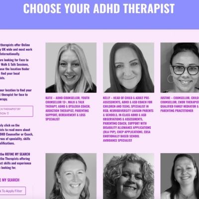 Headstuff ADHD Therapy therapist directory featuring ADHD-diagnosed therapists and counsellors